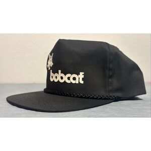 Vintage Bobcat Equipment Logo Rope Snapback Trucker Hat Cap Black White